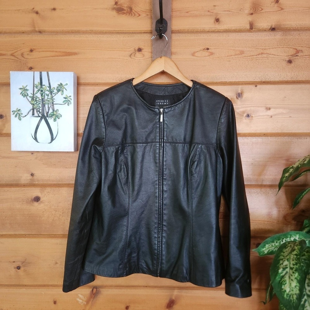 Spenser Jeremy Vintage Coat Lamb Leather Black Biker Moto Jacket Zip Biker Sz 12
